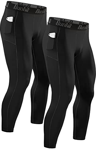 Runhit 2er Pack Kompressionshose Herren mit Taschen, Lange Tights Leggings Sporthose Laufhosen Atmungsaktiv Funktionsunterhose Trainingshose Grundschicht