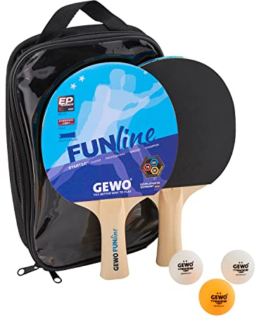 GEWO Double Fun Tischtennisschläger Set für Hobby und Freizeit mit 3 Tischtennis Bällen und Aufbewahrungstasche/ 2er Set/Ping Pong Set/Komplettschläger mit Kontrolliertem Belag, Griff konkav