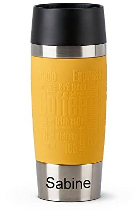 Emsa Isolierbecher mit Gravur, Travel Mug 360ml gelb, 4h heiß/ 8h kalt, 100% dicht, auslaufsicher, Kaffee & Tee Thermo to-go-Becher