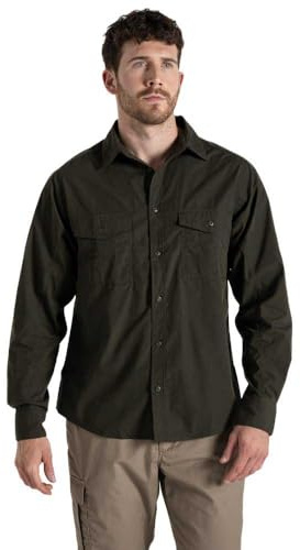 Craghoppers Mens Expert Kiwi Long Sleeved Shirt, Dark Cedar Green, Size L