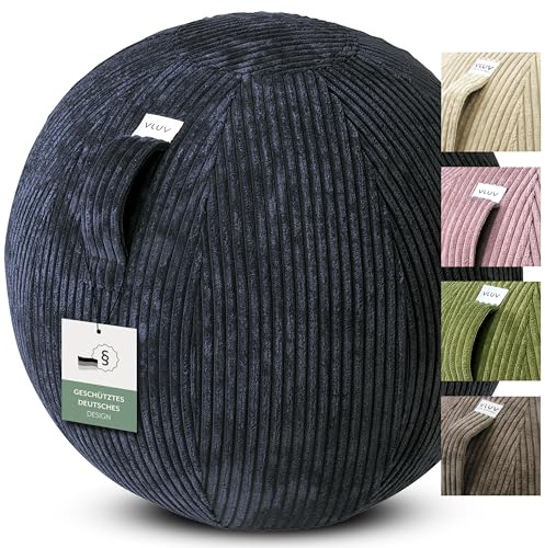 VLUV® BOL VLIP Sitzball Büro Ergonomisch [Atmungsaktiv mit Tragegriff und Wegrollschutz] Waschbarer Stoffbezug | Schwangerschaftsball| Gymnastikball Schwangerschaft Sitzball 65cm