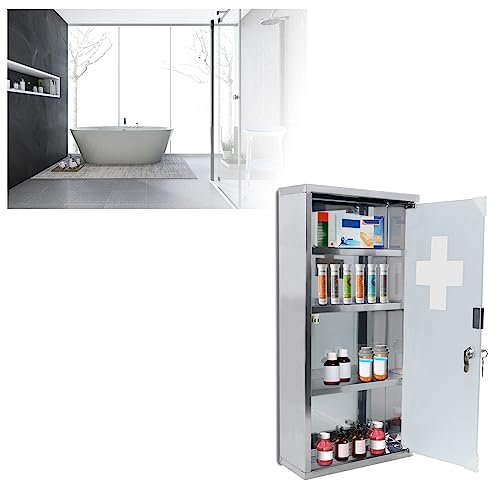HENGMEI Medicskåp medicinskåp, låsbart 4 fack apoteksskåp, med dörr av matt glas, för hemmabruk, läkemedel, salvor, förvaring, 30 x 12 x 57,5 cm