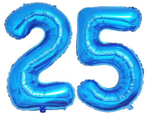 Ponmoo 40 inches Foil Balloons Numbers 25/52 Blue (101cm), Inflatable Helium or Air, Giant Balloon Number 0-9, 10-29, 30-100, Grand Balloons for Anniversary Wedding Birthday Party Decoration