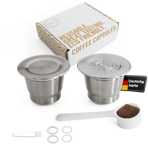 Capsule di caffè ricaricabili adatte per Nespresso, 2 capsule di caffè riutilizzabili adatte per Nespresso + spazzola + cucchiaio dosatore | Capsule riutilizzabili ricaricabili con forma adatta