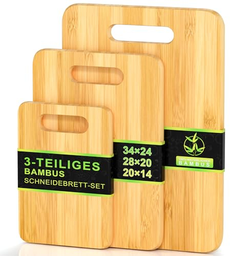 EXABANG tagliere da cucina in legno, 3 set taglieri cucina in Bamboo, Accessori Cucina alta Qualita Perfetto per tritare carne, verdure e pane e per servire cracker e formaggio