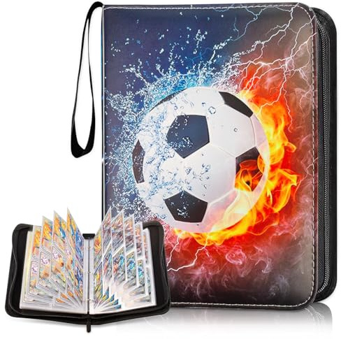 Classeur de Cartes de Football,Album Photo de Cartes à Collectionner de Football 50 Pages capacité 400 Cartes, Album De Football de Cartes de Jeu Scrapbook PU étanche Portable Album Cartes (A)