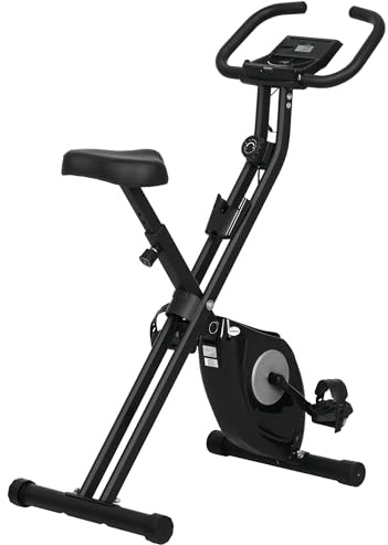 HOMCOM Vélo d'appartement pliable avec 8 niveaux de résistance magnétique pour exercice fitness avec écran LCD et siège réglable pour maison, bureau, 43 x 85 x 109 cm, noir