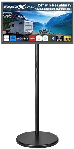 Reflexion LEDA24OSBT Smart LED Akku Fernseher powered by webOSHub, 60 cm/24 Zoll, Camping/Wohnmobil/Wohnwagen/Boot/LKW TV, USB Typ-C DC 12V Input, 230V, Full HD, Triple Tuner, Bluetooth (mit Standfuß)