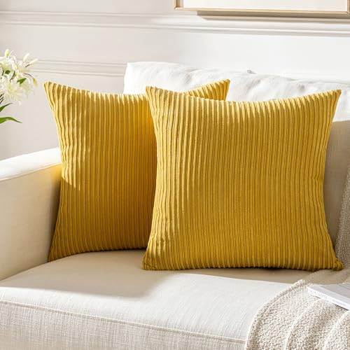 Aisybaklyn Kissenbezug Gelb Sofakissen 40x40 cm Kordsamt Dekokissen Modern Weich Deko Zierkissenbezug mit Verstecktem Reißverschluss für Wohnzimmer Sofa Schlafzimmer 2er Set