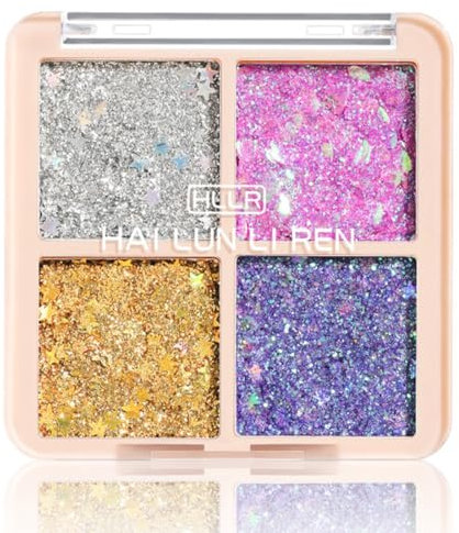 NOPKESV 1 pezzo Palette Ombretti Glitter Shimmer Ultra Pigmentato Lidschatten Perlglanz Make-up Ideale per Viaggi Carneval San Valentino (4 Tonalità)