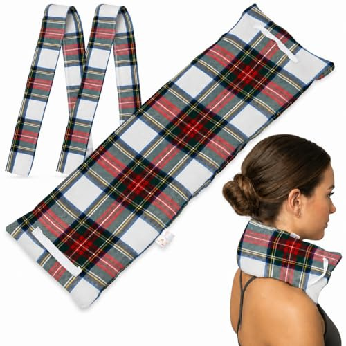 Saco Semillas Microondas - Cojin Térmico Ajustable al Cuerpo-100% Algodón con Mijo y Lavanda-Bolsa para Alivio Natural de Dolores Musculares, Menstrual y Lumbago.Funda extraíble y lavable(Escocés C/F)