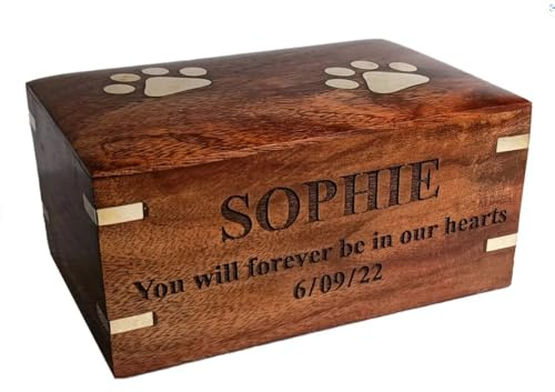 The Maryam Crafts Urne funéraire personnalisée en bois de rose pour cendres de chien – Urne en bois personnalisée pour cendres – Boîte funéraire pour animaux de compagnie – Urne funéraire pour chiens