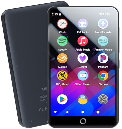 Reproductor MP3 96 GB con Spotify, Wi-Fi, Bluetooth, Pantalla Táctil 4 Pulgadas, Android 13 MP4 Reproductor, Radio FM, Compatible con Audible, Amazon Music, Deezer, Pandora, Play Store (96GB)