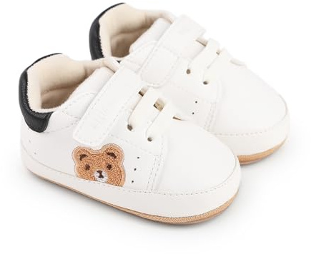 Infant Baby Boys Girls Moccasins Sneakers Bear Embroidery Soft Sole Flat PU Leather Anti-Slip Prewalkers Pram Toddler Trainers Run First Walker Shoes for 0-18 Months