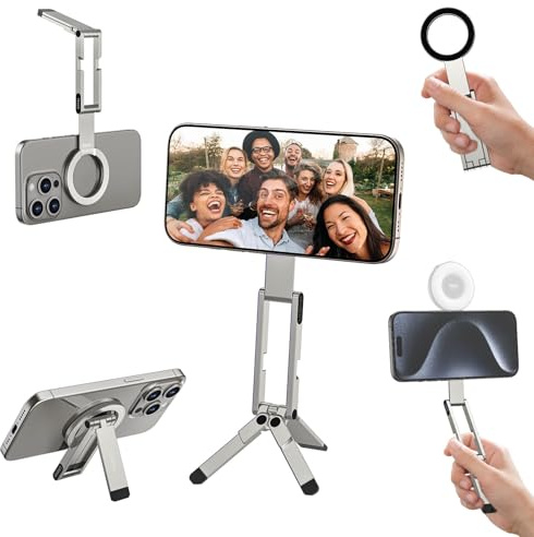 ULANZI MA60 Treppiede magnetico per telefono, Mini treppiede smartphone in alluminio con magnete bifacciale 14N, Porta telefono scrivania, Compatibile con iPhone 17,16,15,14,13,12 Samsung Xiaomi