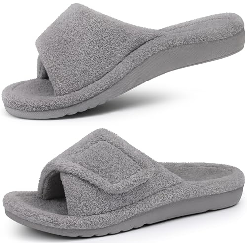 shevalues Orthopedic Slippers for Women with Arch Support Adjustable Open Toe House Shoes for Plantar Fasciitis, Grey 39