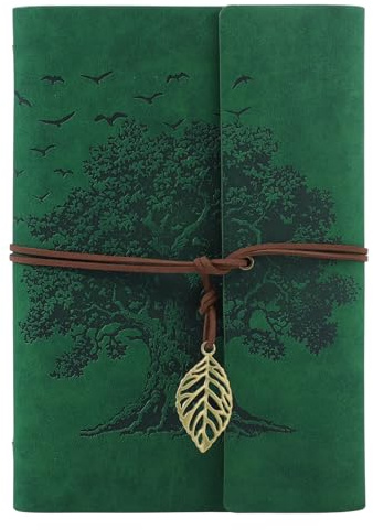 Thboxes Leather Journal Notebook A5, Refillable Diary, Travel Journals for Women Men Teenager 160 Pages Spiral Notebook, 100GSM Paper, 23 X 16 cm (Green)