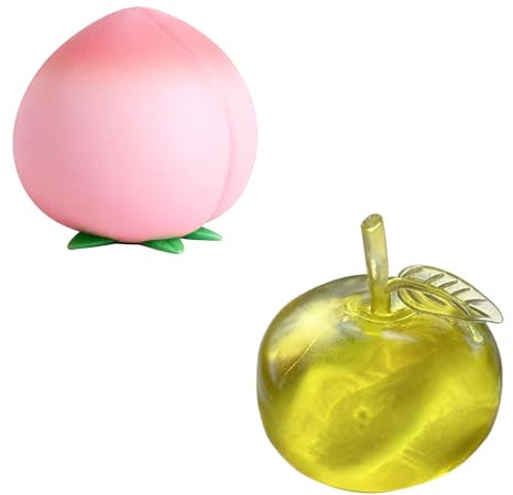 2Pcs Peach Squishy and Green Apple Squishy Stress Ball, Realistic Fruits Squis Stress-Relief Slow Rising Squishies, Cute Appearance Compact and Lightweight, for Desk Decor Toy Party Favors