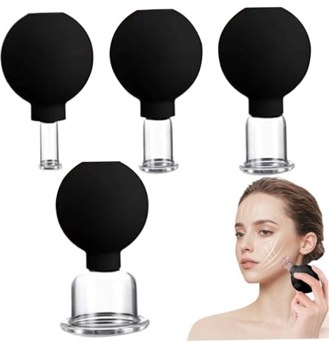 Set di coppette per il viso da 4 pezzi, ventose per il viso, set di coppette in silicone di vetro di 4 dimensioni per massaggiatore della pelle di bellezza