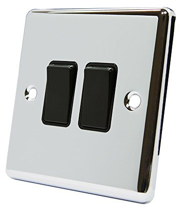 AET CPC2GSWIBL Polished Chrome Classical Black Insert Plastic Rocker Switches-10 Amp Double 2 Gang 2 Way Light Switch, 240 V