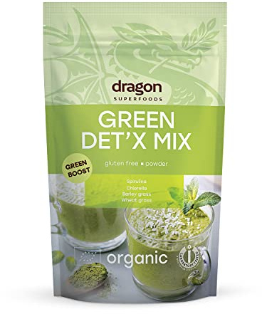 Dragon Superfoods Green Det'x Mix-Spirulina, Chlorella, Gerstengras und Weizengras. 100% Bio, Gluten free und Vegan - 200g