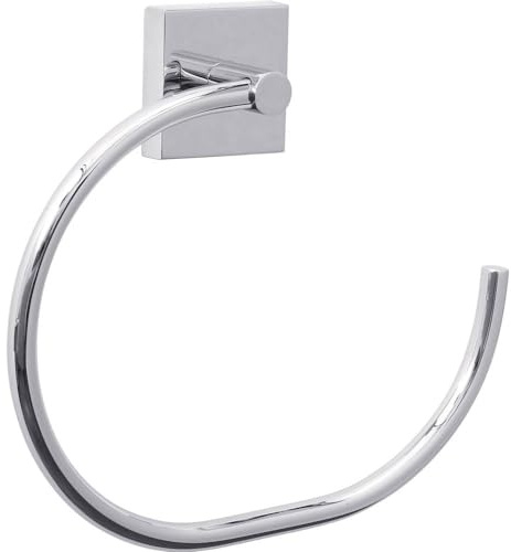 tesa EKKRO Handtuchring, verchromt - Handtuchhalter-Ring oval - zur Wandbefestigung ohne Bohren, inkl. Klebelösung - 195mm x 175mm x 45mm