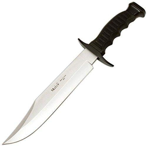 Muela Cuchillo Big Mountain 95-221 hoja de acero ACX-380 de 22 cm y empuñadura de goma verde para Caza, Pesca, Supervivencia y Bushcraft Realizado en Ciudad Real + Portabotellas de regalo