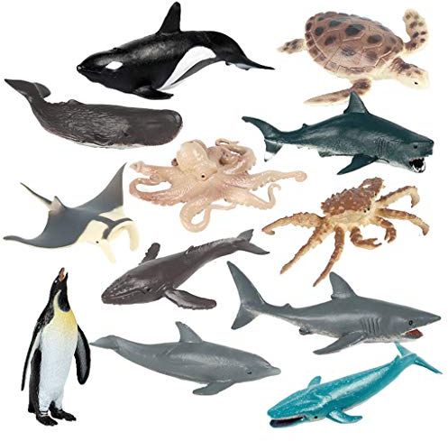 JOKFEICE Animal Figures 12pcs Realistic Plastic Whale, Dolphin, Humpback Marine Animals Figurines - Educational Toys, Birthday Cake Topper Gift for Kids Toddlers