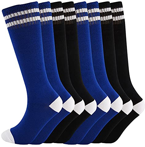 SOCKSDIARY 4 pairs 10-15Y Knee High Socks for Kids, Cotton Soccer Socks for Boys, Girls, Toddlers