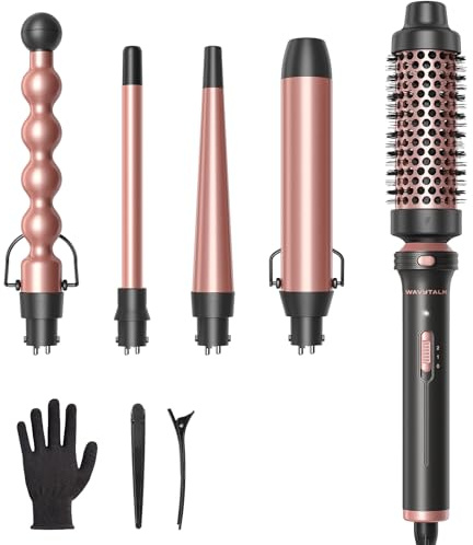 Wavytalk 5 in 1 Curling Wand Set, Multi Curl, Curling Wand Set with Thermal Brush and 4 Interchangeable Ceramic Curling Wand(0.5”-1.25”), Instant Heat Up Wand Curling Iron