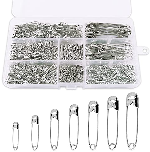 Redamancy 460 Stück Sicherheitsnadeln, 7 Größen Sicherheit Pins, Silber Haltbar Sicherheitsnadeln für Kleidung, Basteln Nähen Säumen Craft, Rostbeständig