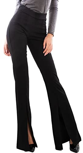 Toocool Pantaloni Donna Campana Aderenti Zampa Elefante Elasticizzati Hot Sexy JL-2148 [S,Nero con Spacco]