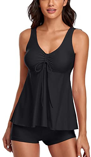 Tankini med shorts dam: Tvådelade badkläder med toppar och badshorts stora storlekar baddräkter för kvinnor, magkontroll baddräkter tankinis med hotpants badkläder hög midja badkläder