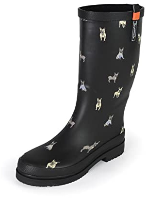 Regenliebe Bottes en caoutchouc Waldi Mops pour femme - Bottes de pluie longues avec motif chien pour promener le chien