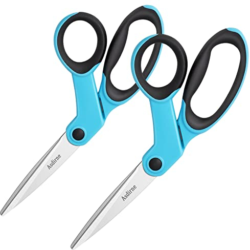 Asdirne 22,9 cm Schere, Allzweckschere mit scharfer Edelstahlklinge und weichen Griffen, ideal für Handwerk, Schule, Büro und Nähen, 2 Stück, blau/schwarz
