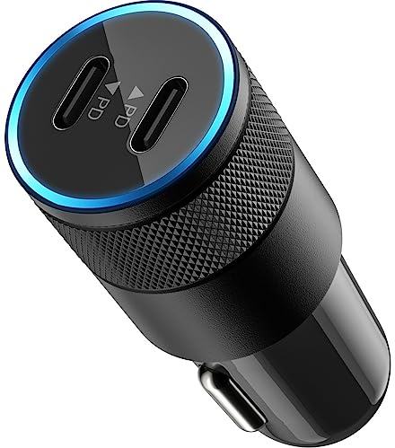 MMOBIEL Adattatore Accendisigari USB da Auto doppio USB-C - Adattatore per accendisigari a 2 porte da 40 W - Caricatore per telefono da auto con Power Delivery 3.0 - Nero