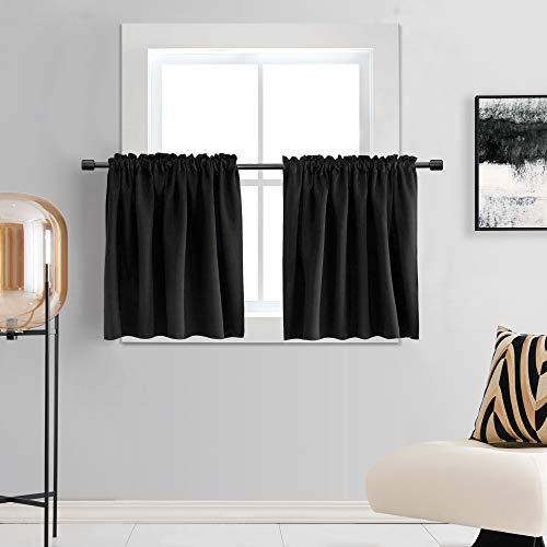 DONREN 36 Inches Length Blackout Curtains Thermal Insulated 2 Panel Rod Pocket Curtains for Bathroom (Black, 52 Inches Wide)