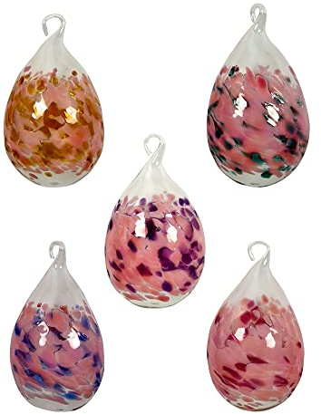 Lauschaer Glas Huevos de Pascua de cristal con gránulos, diferentes tamaños y juegos soplados a mano (5, rosa opalino con 5 colores)