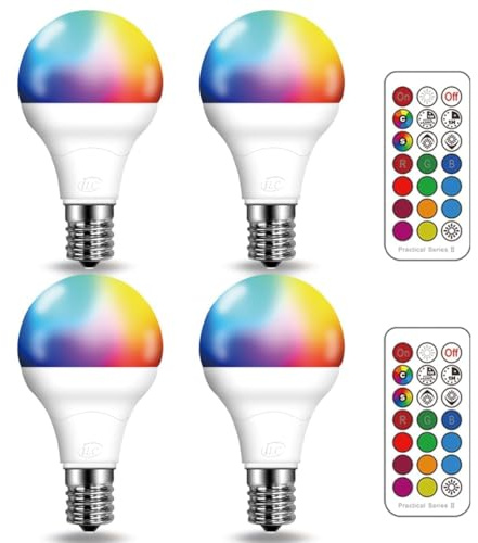 ILC E17 Intermediate Base LED Light Bulbs (40w Equivalent) 5W, Color Changing RGB, 5700K Daylight White, 12 Colors 2 Modes Timing with Remote Control (4 Pack)