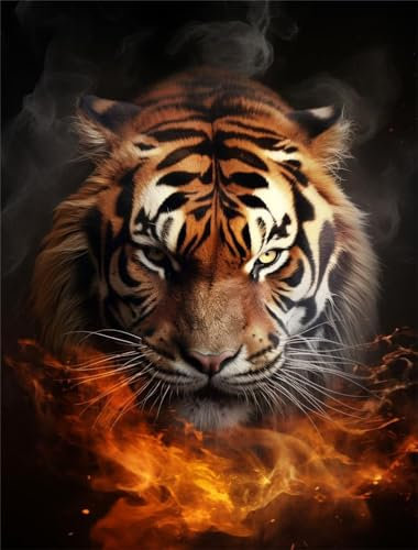 5D Diamond Painting Tiger Diamand Painting Erwachsene Feuer Diamond Painting Kinder, DIY Diamant Painting Bilder Komplettes Diamand Painting Zubehörset, für Zimmer Deko Wohnzimmer Geschenke 80x105cm