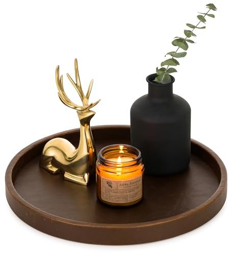 Hanobe Vassoio decorativo rotondo: vassoio decorativo in finta pelle per tavolino da caffè, 30,5 cm, piccolo cerchio marrone per bar, ottomano, feste, moderno, casa, cucina, bancone centrotavola