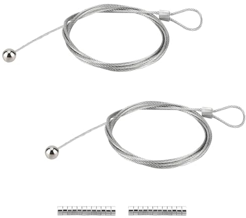 GANILITY Bilddraht, 2 Stück 2 Meters x 1,5 mm 304 Edelstahl Aufhängen Fotokette, mit 24 Knopfmagnete, Einstellbar Drahtseil, für Aufhängen von Fotos, Kunstwerken, Gemälden