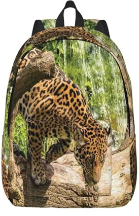 DNBCLEZK Panther On Tree Trunk Waterfall Lightweight Canvas School Backpack,Printed School Bag Laptop Backpack Casual Daypacks Travel Backpack