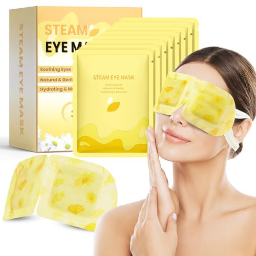 Flintronic Camomilla Maschera Occhi Vapore, 12 Pezzi Maschera Occhi Calda, Tecnologia di Autoriscaldamento, per Affaticamento Degli Occhi, Occhiaie, Emicrania, Relax per Gli Occhi