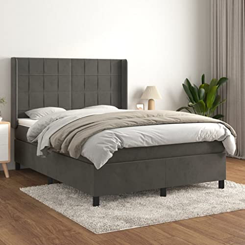 OHOOWOO Boxspringbett mit Matratze Dunkelgrau 140x190 cm Samt,Deluxe Boxspringbett aus Samt mit einstellbarem Kopfteil und Taschenfederkernmatratze für erholsamen Schlaf