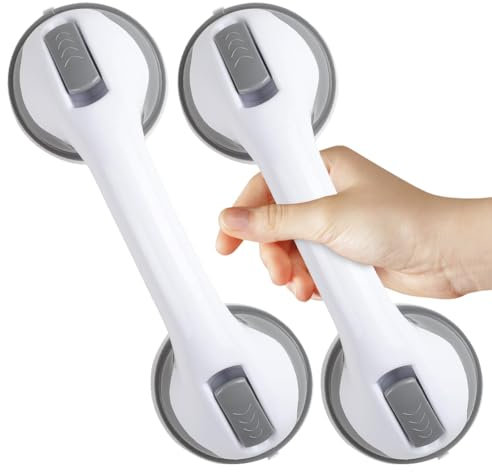 Juego de 2 asideros para personas mayores, sin taladrar, agarre de ducha con fuerte agarre con ventosa, para baño, bañera, ducha, agarre de seguridad para personas mayores y niños, 2 unidades, color