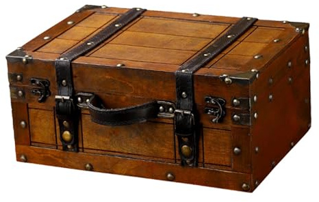 BaotyJie Baule in Legno dal Design Vintage con Maniglia, Multiuso per ricevute, Foto, Elegante Baule Decorativo per Gioielli, 34.3x24.2x15.3 Cm