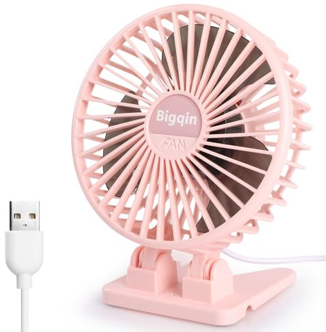 Bigqin Mini Ventilateur Portable USB Silencieux - 3 Vitesses en un Seul Bouton, Angle Réglable, Puissant pour Maison Bureau Table, Rose