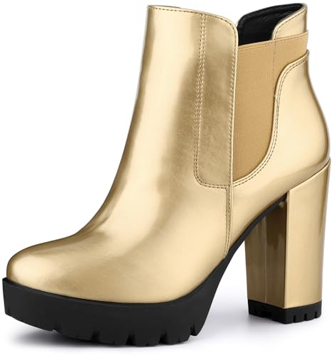 Allegra K Botines gruesos con plataforma de tacón alto para mujer, Dorado, 8.5