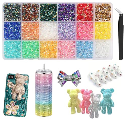 FuxFuis 18000 Pz Strass Artificiali Resina, 3 MM Strass per Artigianato Decorazione Fai-da-Te, Diamante a Fondo Piatto per Cucire, Brillantini Unghie, Cristallo Decorativo Multifunzionale - 18 Colori